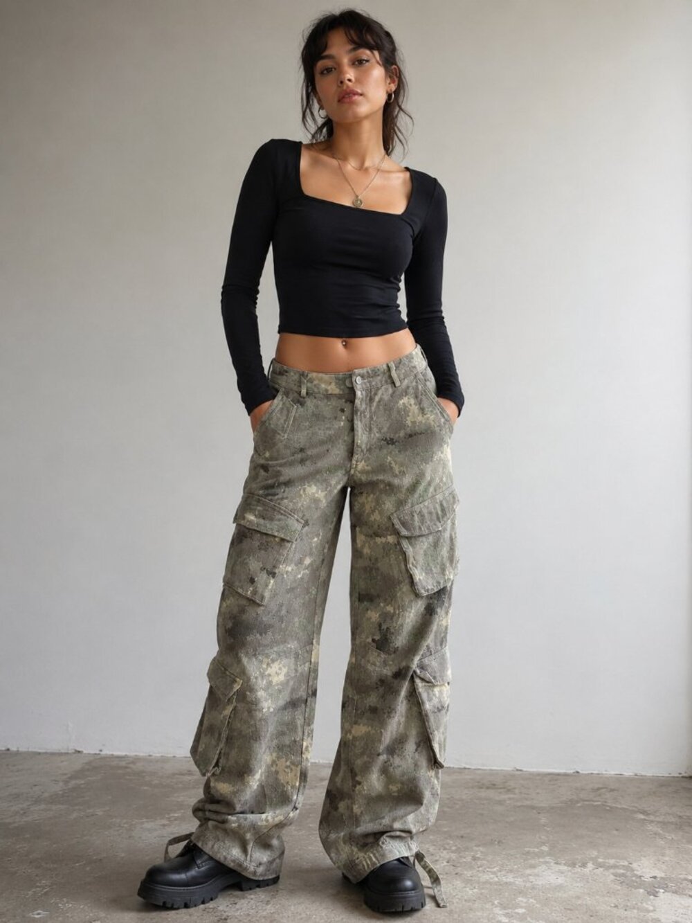 Manière De Voir Tactical Cargo Pants Women’s S Grey Camo Utility Trousers Y2K